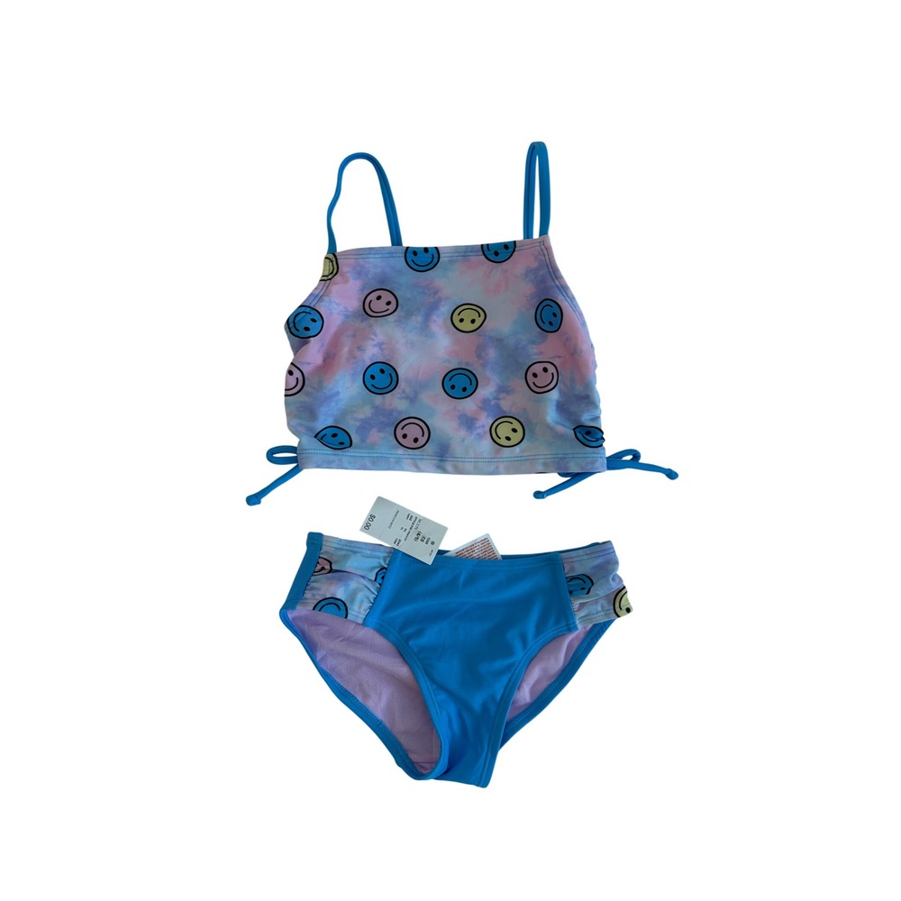 Cat & Jack Girls XS 4/5 Tie Dye Smiley Face Tankini Swimsuit Set Blue Pink NEW